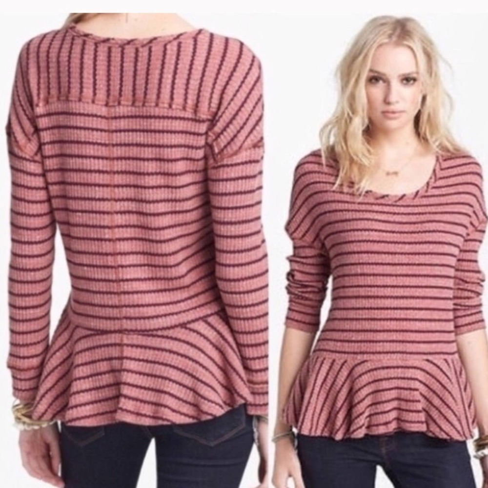 Free People Auntie Em Striped Thermal Pellum Top